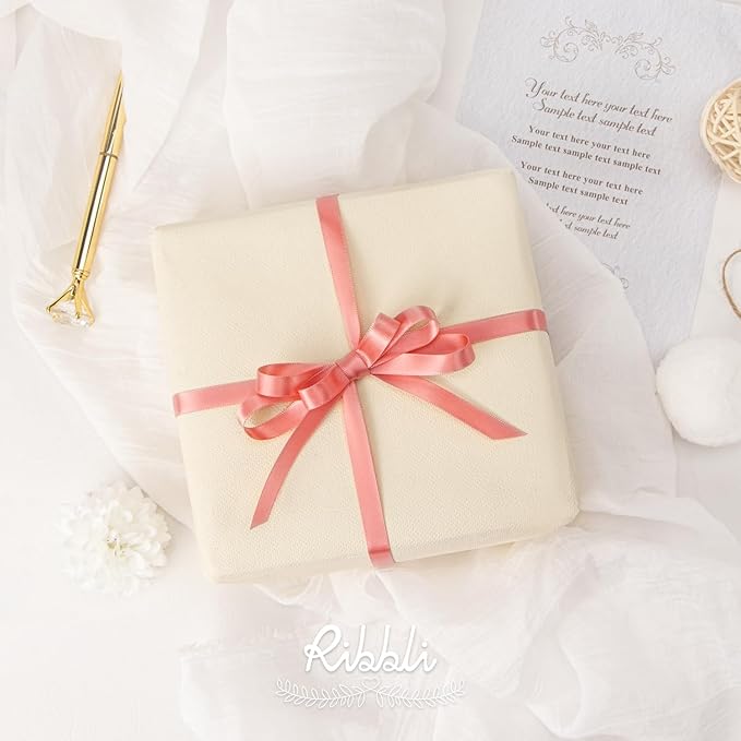 Ribbli Double Faced Rose Gold Satin Ribbon,3/8” x Continuous 25 Yards,Use for Bows Bouquet,Gift Wrapping,Floral Arrangement