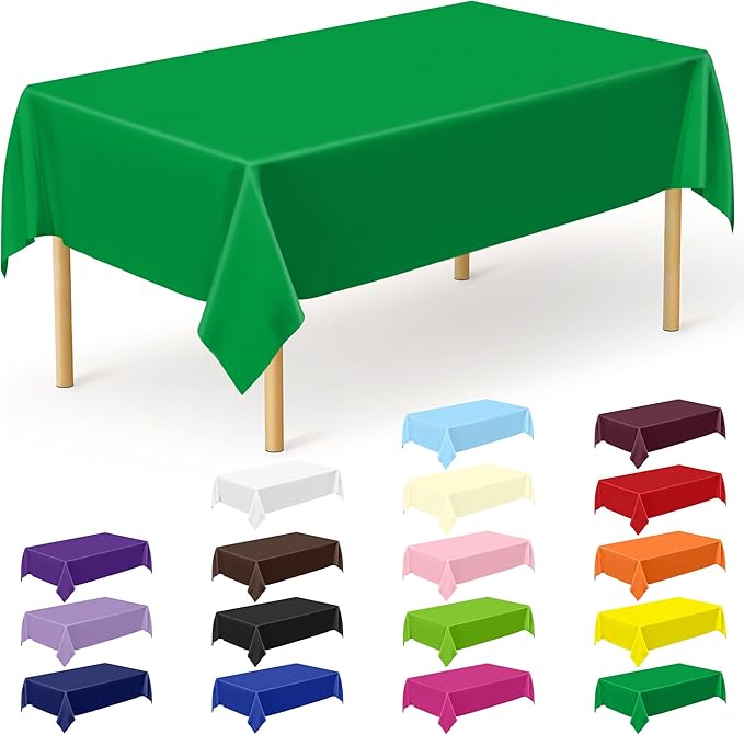 QZYL 12 PCS Disposable Plastic Table Cover, 54 X 108 in Large Table Cloth Rectangle, Green Plastic Tablecloth, Decorative Smooth Tablecloth for Parties Weddings Picnics Outdoor Events