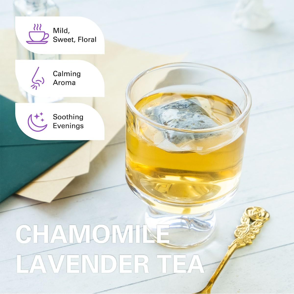 WT Weetee Chamomile Lavender Tea Bags 100 Count, Nighty & Relax, 100% Pure Chamomile, Lavender Flowers & Lemon Balm Blend