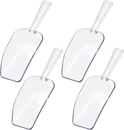 4Pcs Clear Plastic Ice Scoop for Freezer, Mini Candy Popcorn Scoops for Buffet Food Dry Goods, Flour Scoops for Canisters, 7.5 In (Clear)