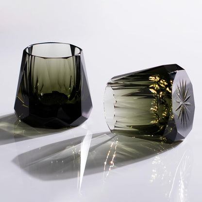 Kammak Crystal Whiskey Glasses Set of 2, 5.3oz Old Fashioned Glasses Stemless, Hand Blown Colored Cocktail Glasses, Engagement Gifts for Couples