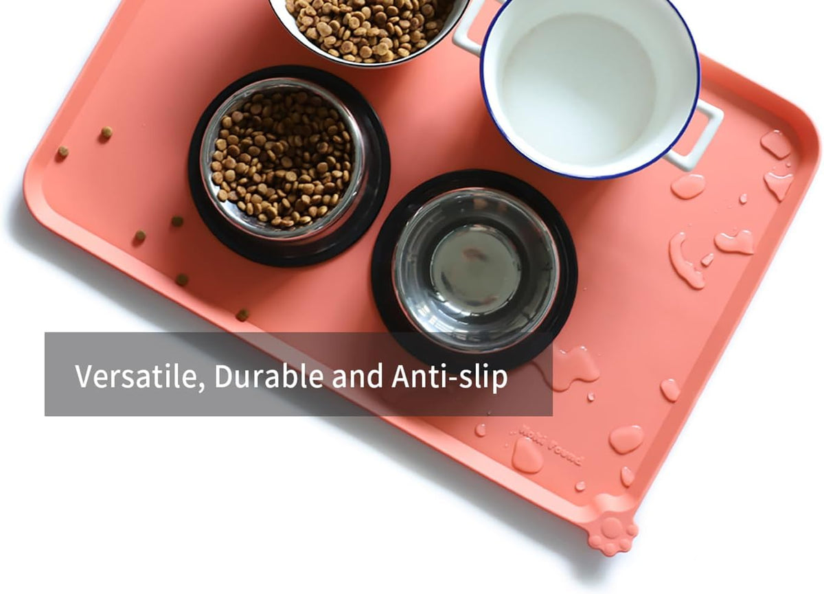 Hoki Found Large Silicone Pet Feeding Mats Tray - Non Slip Dog Cat Bowl Mats - Waterproof - Burnt Coral
