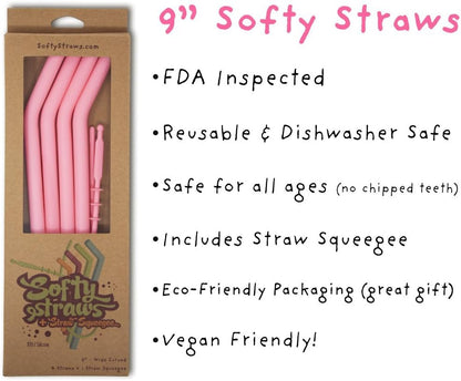 Reusable Silicone Drinking Straws - Big Size with Curved Bend for Tumblers Made from BPA Free No-Rubber Silicon - Flexible, Collapsible, Chewy, Bendy