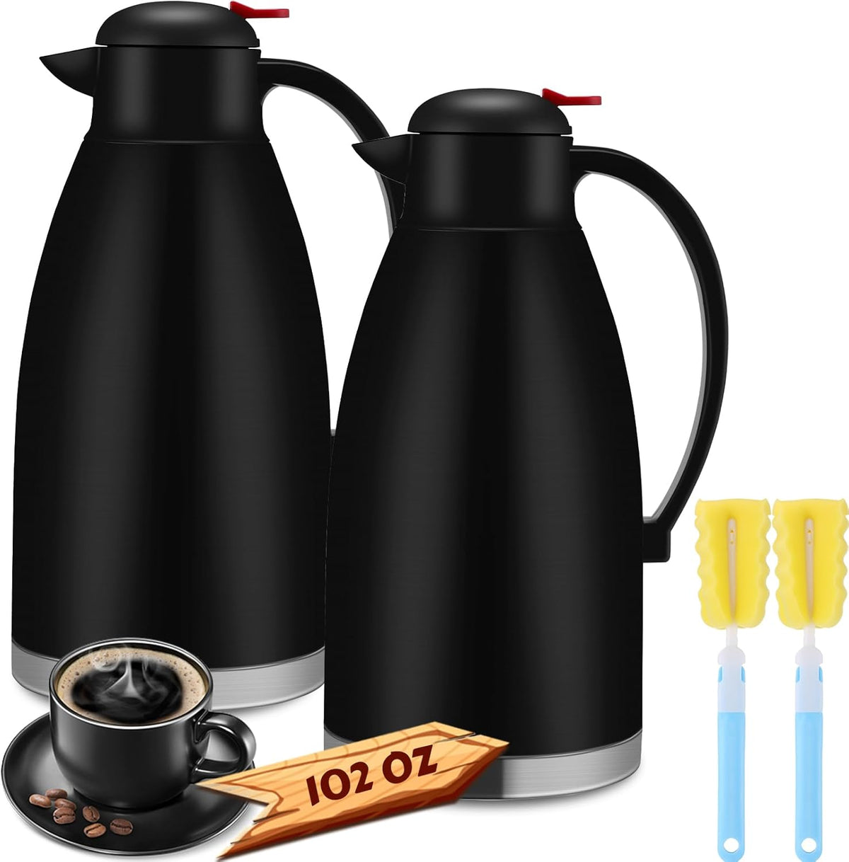 Nuogo 2 Pcs 102 oz Thermal Coffee Carafe Insulated Stainless Steel Carafe Double Walled Vacuum Coffee Thermal Pot with Brush for Home Office Use Keep