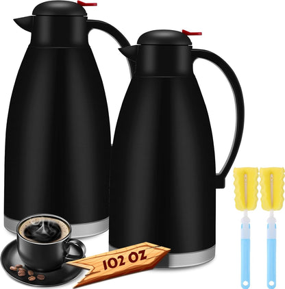 Nuogo 2 Pcs 102 oz Thermal Coffee Carafe Insulated Stainless Steel Carafe Double Walled Vacuum Coffee Thermal Pot with Brush for Home Office Use Keep