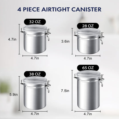 Enloy 4-Piece Stainless Steel Airtight Food Storage Canister Set with Clear Lid, Containers Sets for Kitchen Counter for Sugar, Flour, Tea, Candy
