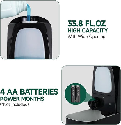 anydry Commercial Automatic Soap Dispenser Large 34oz/1000ml Capacity Wall-Mounted Touchless Liquid Dispenser for High-Traffic Restrooms, Offices, Hospitals Model AD1220S Black