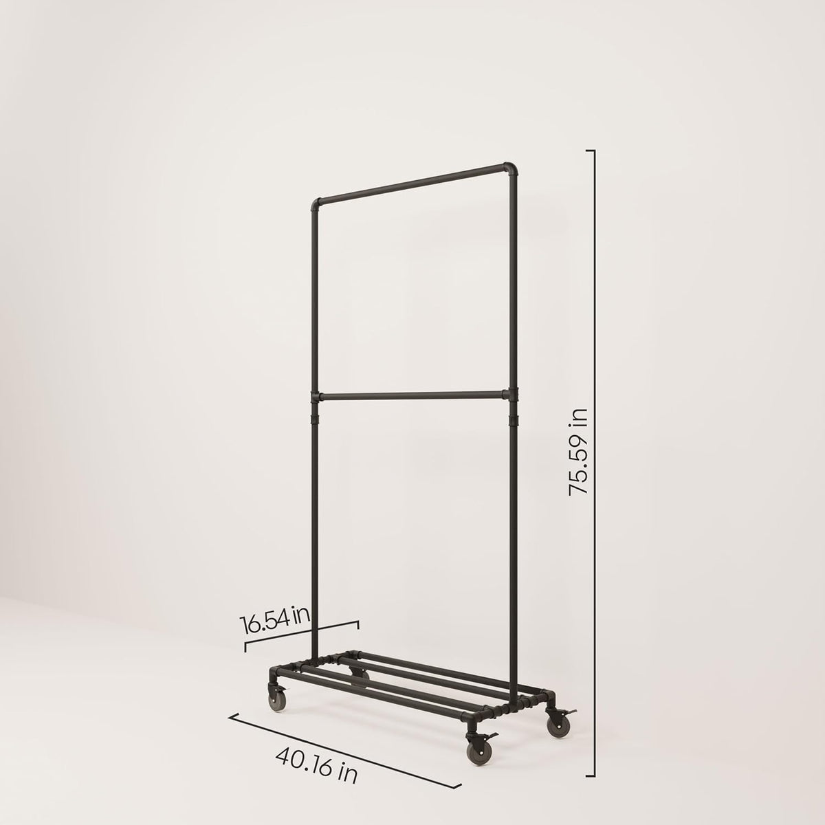 pamo Industrial Pipe Clothing Rack with Shelf - 130 lbs Capacity - Free Standing Clothes Rack and Walk In Closet for Wardrobe