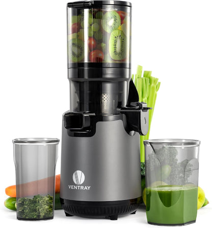 Ventray Cold Press Juicer, 5.12'' Extra Large Feed Chute Slow Masticating Juicer for Whole Vegetables & Fruits, 250w, High Juice Yield, Easy to Clean, with Brush, Fit for Batch Juicing