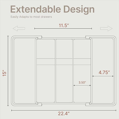 Black Expandable Utensil Drawer Organizer 1 Pack, Adjustable 13” to 22.4”, 5 Compartment Silverware Organizer for Kitchen Utensils, Spatulas, Cutlery, and Tools, Easy to Clean, Durable, and BPA-Free