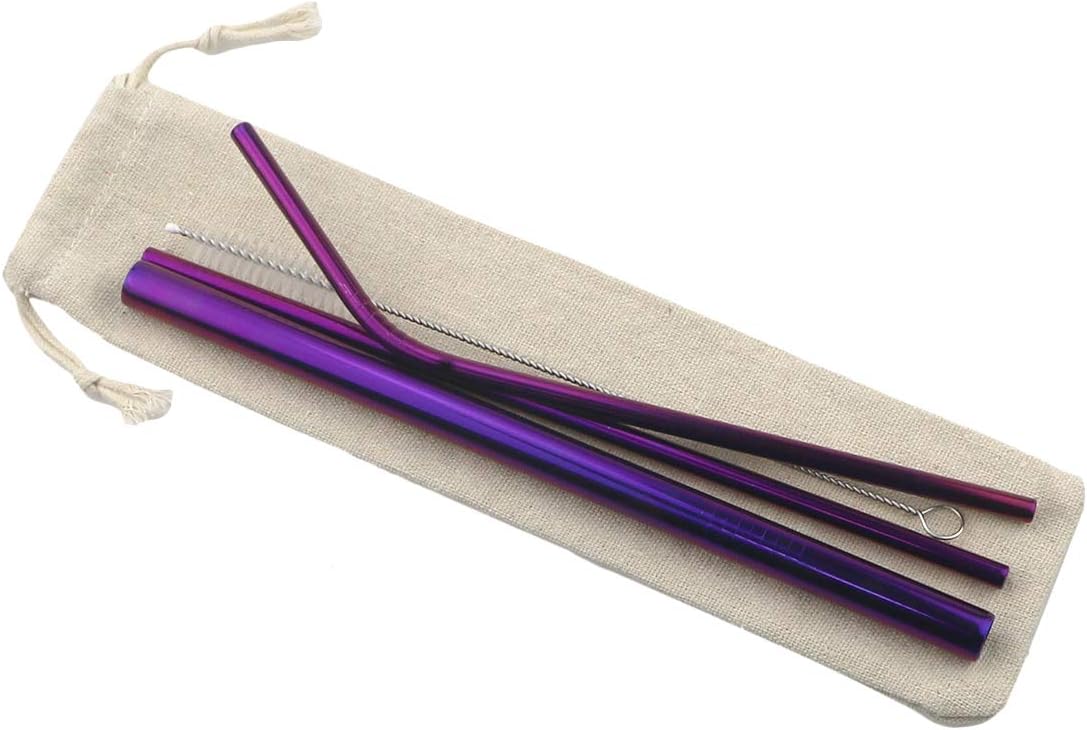Gugrida Metal Straws Stainless Steel Straws 8.5" Drinking Straws Reusable 3 Set - Ultra Long Muti Color-Cleaning Brush for 20/30 Oz for Trail