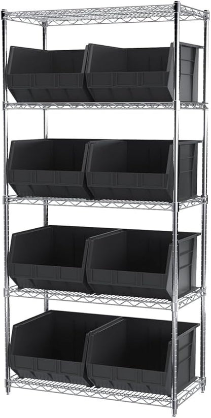 Akro-Mils 30270 AkroBins Plastic Storage Bins, Space-Saving Stackable Bins for Garage, Pantry, Craft Organization, 18" x 16" x 11", Black, 3-Pack