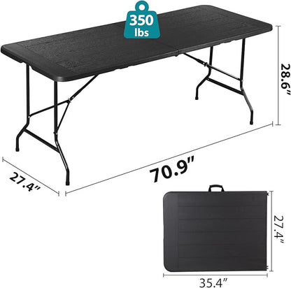 SUPER DEAL 6FT Folding Table for Indoor Outdoor, Portable Heavy Duty Fold-in-Half Plastic Dining Picnic Party Camping Table with Carrying Handle, Black