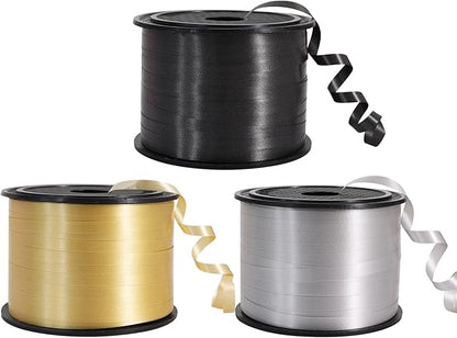 TONIFUL 300 Yards Curling Ribbon-Balloon Ribbon-Balloon String for Art&Craft Decor,Gift Wrapping,Ribbons and Bows for Christmas New Year Birthday Gifts Graduation Supplies (Gold Black and Silver)