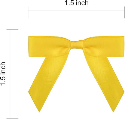 Meseey 100 Pcs 1.5 Inches Premade Craft Bows Self Adhesive Yellow Satin Ribbon Bows for Treat Bags Gift Wrapping Basket Wedding Baby Shower Brithday Party(Yellow)