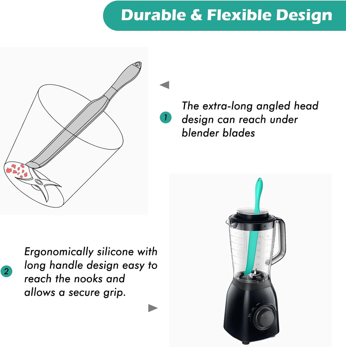 Demao Silicone Blender Spatula & Scraper for Vitamix - Under-Blade & Jar Accessory with Long Handle, Nonstick Surface and Hanging Holes (Cyan)