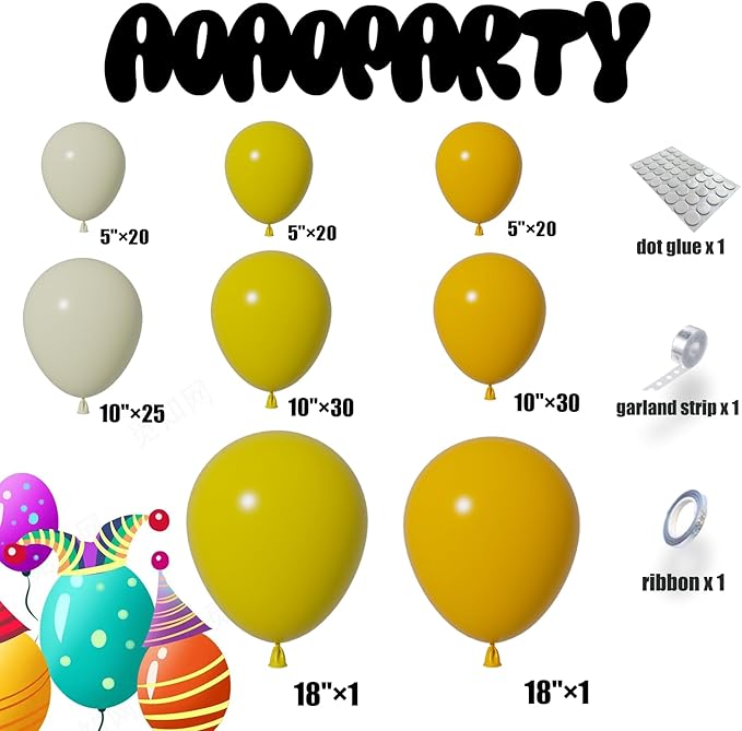 Yellow Balloons Garland Arch Kit Different Sizes Pack 150Pc 18Inch 10Inch 5Inch Latex Pastel Mustard Yellow Balloons for Graduation Easter Birthday Party Decorations