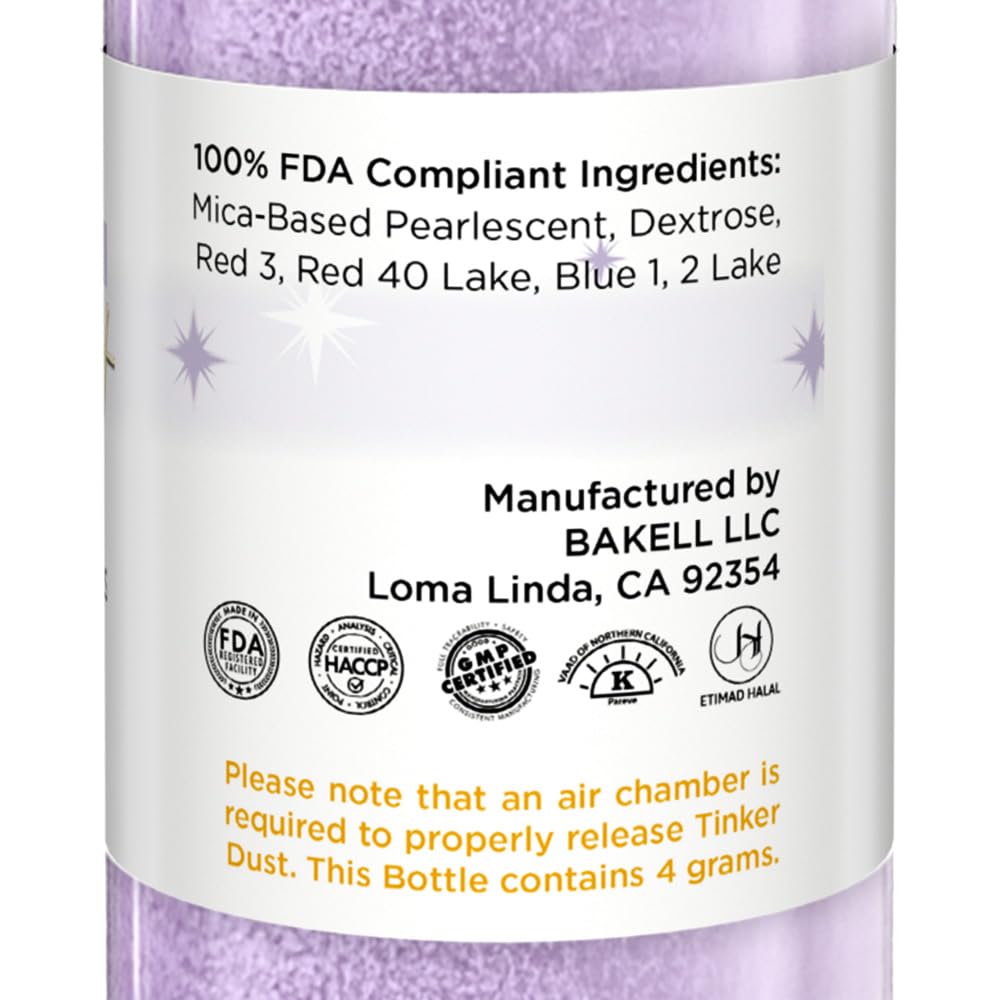 Bakell - Lilac Purple Tinker Dust (4g, 1x Mini Spray Pump) Edible Glitter for Food, Desserts, and Beverages!