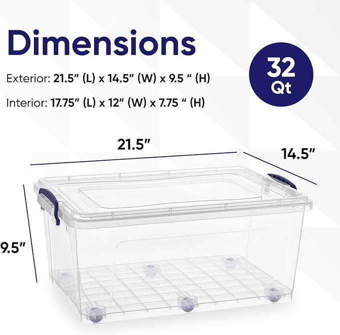 Superio Storage Bins with Lids, Clear Plastic Containers for Organizing, Stackable Totes, BPA Free, Odor Free, Organizer Boxes for Home, and Dorm (4 Pack, 32 Quart)