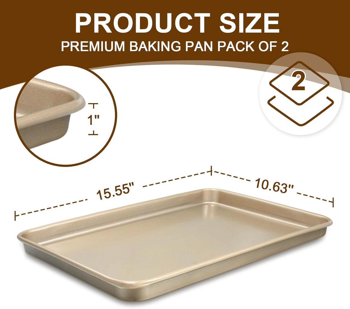 Baking Sheet Pan Set of 2, Wildone Commercial Cookie Sheets for Baking, Nonstick Carbon Steel Jelly Roll Pan Oven Tray 15x10 Inch