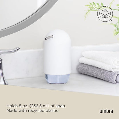 Umbra Touch Soap Dispenser Pump 13 oz (384 ml) Capacity for Liquid Soap or Hand Sanitizer, Easy to Refill, White