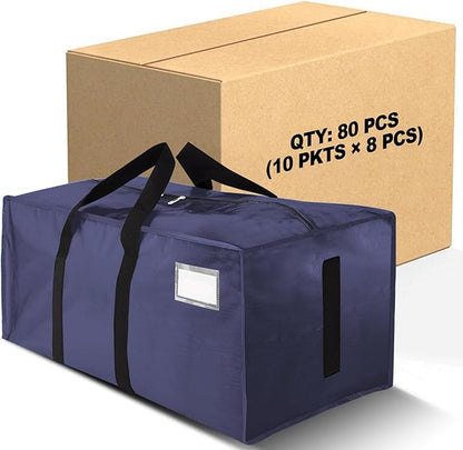80 Pack Large Strong Moving Bags with Zippers & Carrying Handles - Water-Resistant - Heavy Duty Storage Tote for Space Saving, Fold Flat, Alternative to Moving Box (Blue)
