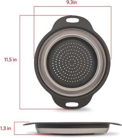 Glad Collapsible Colander Strainer - 2L | Small Pasta Drainer for Kitchen, Vegetables, and Fruit | Round Plastic Foldable Draining Basket for Easy Storage,Grey (Pack of 6)
