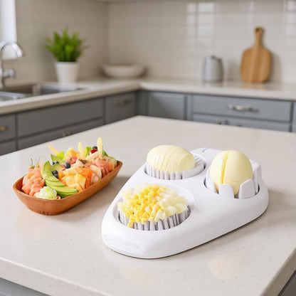 3 in 1 Egg Slicer Dicer & Cuber for Hard Boiled Eggs - Heavy Duty Stainless Steel, 3 Slice Modes Kitchen Gadget for Strawberry, Grape, Cherry Tomato - Easy to Clean, Dishwasher Safe (White)