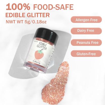 Rose Gold Edible Glitter for Cakes Drinks - Colaele 5 grams Food Grade Luster Dust Glimmer Powder Metallic Fancy Food Decorating Sprinkle Brew