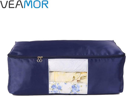Comforter Storage Bags Pack of 2,Pillow Beddings/Blanket Clothes Organizer Storage Containers with Zippers,Breathable and Moistureproof(Navy blue 2pcs, XXL)