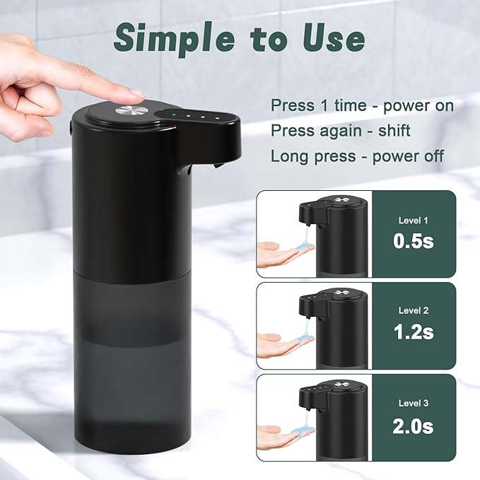 Automatic Dish Soap Dispenser for Kitchen Wall Mounted Touchless Liquid Soap Dispenser USB C Rechargeable for Hand for Bathroom IPX5 Waterproof, Matte Black