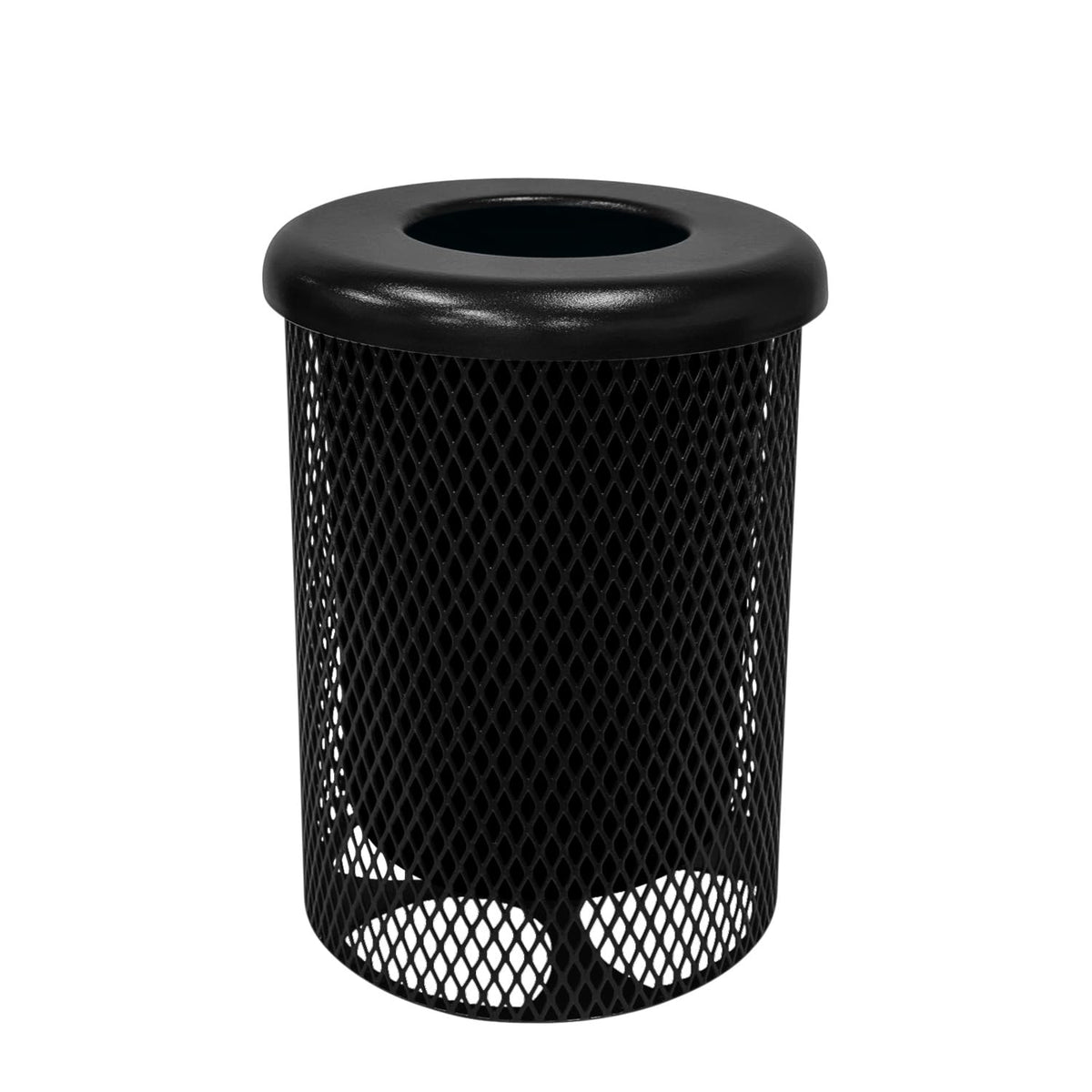 COATEDOUTDOORFURNITURE RFT-TXTBLK Heavy Duty Round Trash Receptacle with Flat Top, Liner Included, 32 Gallon, Textured Black, Made in America