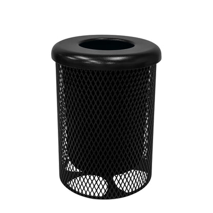 COATEDOUTDOORFURNITURE RFT-TXTBLK Heavy Duty Round Trash Receptacle with Flat Top, Liner Included, 32 Gallon, Textured Black, Made in America