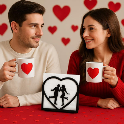 2-Pack Romantic black Napkin Holder for table – Love Theme Metal Napkin Dispenser for Kitchen, Dining Table, Valentine's Day – Fits Everyday & Cocktail Napkins, Coffee Filter Holder for Size #2 & #4