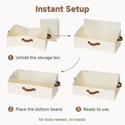 StorageWorks Closet Organizers and Storage, Trapezoid Storage Bins, Fabric Clothes Closet Bins, Storage Baskets for Shelves, Toys, Towels, Large, Ivory White, 3-Pack