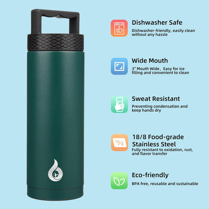 Bjpkpk Insulated Water Bottles, Dishwasher Safe 18 oz Water Bottle with Handle, Leakproof BPA Free Water Jug, Stainless Steel Thermos for Sports