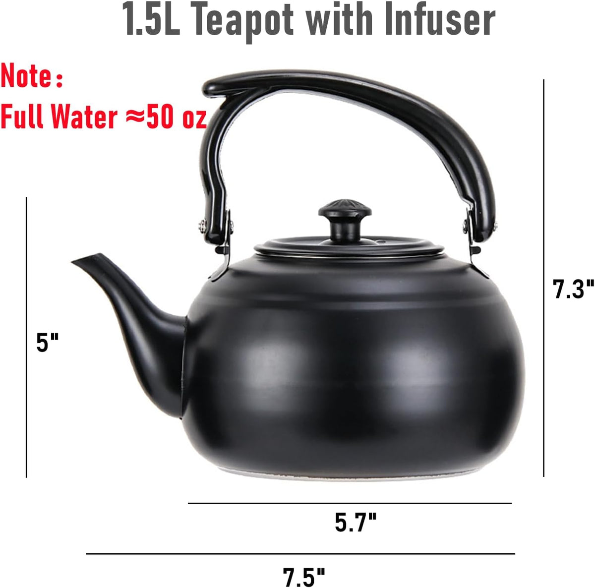 50 oz/1500ml Stainless Steel Steeping Teapot with Infuser for Loose Leaf Tea, Metal Tea Steeper Pot Coffee Water Kettle for Stovetop