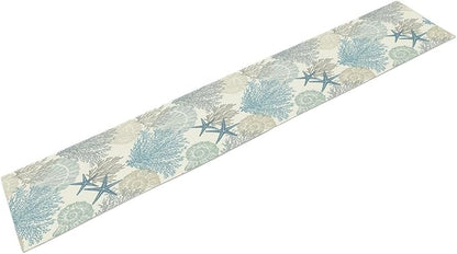 Blue Teal Coral Table Runners, Summer Beach Starfish Coastal Coffee Table Runners for Wedding Party Banquet Dining Holiday 13x108in