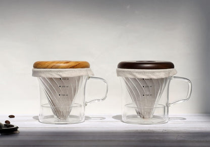 Athia Glass Pour Over Coffee Dripper Set, Glass Cone Dripper, Reusable Cloth Filter, Leather Cup Sleeve, Minimal Single Cup SET, for outdoor