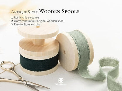 Vitalizart Green Cotton Ribbon Handmade Fringe 5/8" x 21 Yd Sage Pure Natural Cotton Ribbons for Gift Wrapping Wedding Invites Bridal Shower Bouquets Holiday Decor