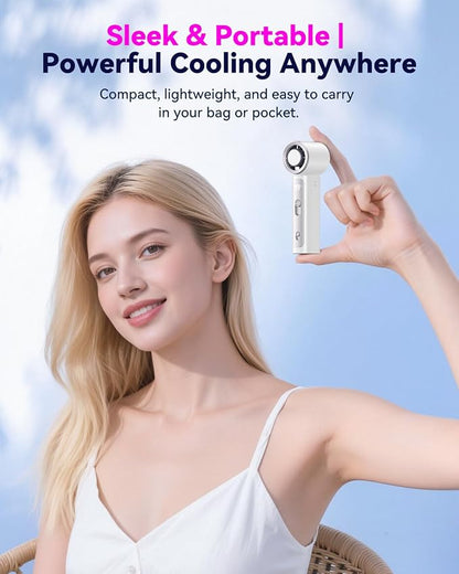 DRORION Portable Mini Fan with Ice Cooling Function, 199 Speed Adjustable Handheld Fan, Rechargeable Personal Fan with Digital Display, Quiet Desk Fan for Travel, Office, Outdoor, Summer,White