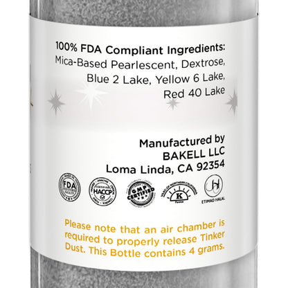 Bakell - Silver Tinker Dust (4g, 1x Mini Spray Pump) Edible Glitter for Food, Desserts, and Beverages!