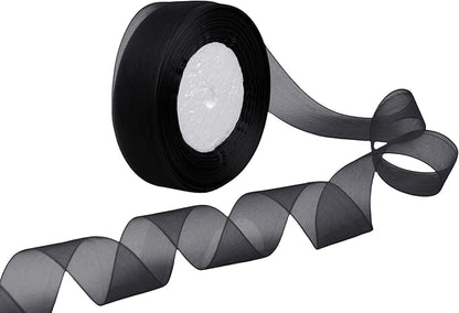 1 Inch 50 Yards Sheer Organza Ribbon Chiffon Ribbon for Gift Wrapping Wedding Bouquet Crafts (Black)