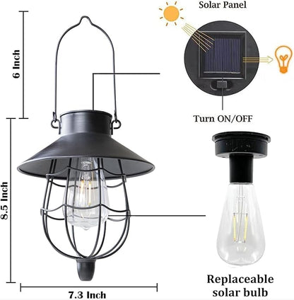 YAKii 2 Pack Solar Lantern Hanging Waterproof Outdoor Metal Solar Lamp with Warm White Light Decorate for Yard Garden Pathway Patio Porch Decor (Black)