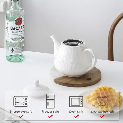 Koov Ceramic Teapot with Infuser, 40 ounce Tea Pot with Infuser for Loose Tea, Large Enough For 6 Cups, Tea Kettles, Non-Electric (Cream)