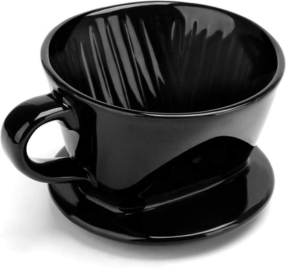 Segarty #2 Pour Over Coffee Maker, Single Cup Black Ceramic Coffee Dripper, 1 Set Size No.2 Reusable Filter Cone Drip Holder Slow Brewer with 3 Holes