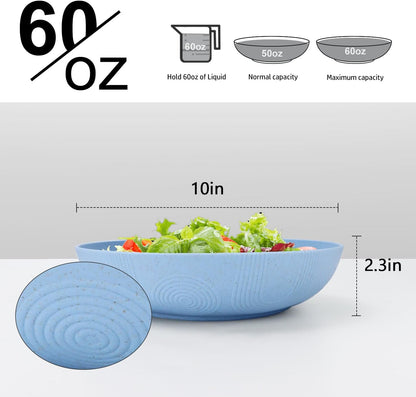 Homienly Wheat Straw Big Bowls Salad Bowls Set of 6 10 inch Serving Bowls 65 oz Large Bowls Plastic Plates Bowls Wide and Shallow Bowls for Kitchen