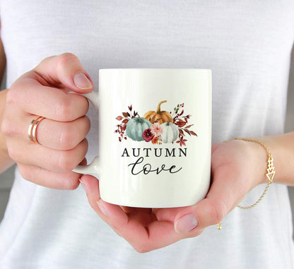 Andaz Press Fall Burgundy Marsala 11oz. Ceramic Coffee Tea Mug, Autumn Love, 1-Pack, Pumpkin Floral Leaves Graphic, Birthday, Friend, Family