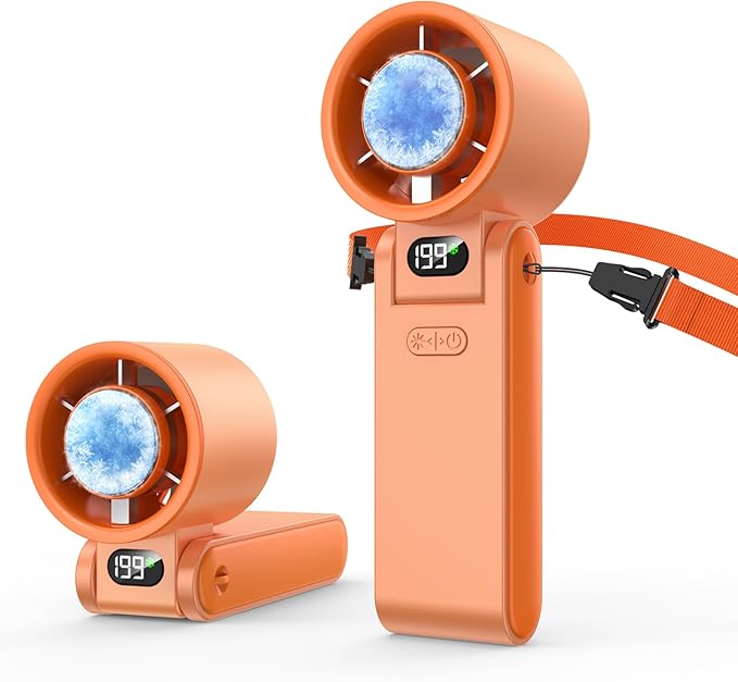 Portable Handheld Turbo Fan with Ice Cooler, 199 Speed Personal Fan,5500mAh Rechargeable,20H Cooling Time,20000 RPM Powerful Silent Motor, Summer Essential for Travel/Outdoor/Office, Orange