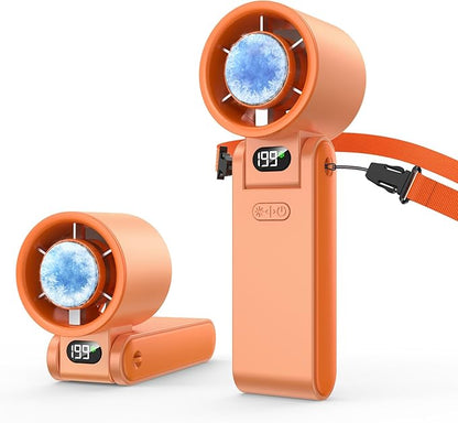 Portable Handheld Turbo Fan with Ice Cooler, 199 Speed Personal Fan,5500mAh Rechargeable,20H Cooling Time,20000 RPM Powerful Silent Motor, Summer Essential for Travel/Outdoor/Office, Orange